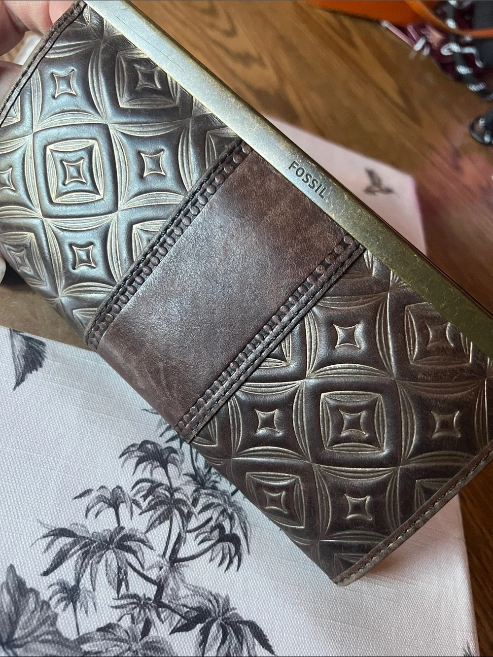 Fossil embossed leather